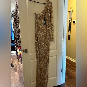 Fashion Nova Gold Sequin One Shoulder Dress